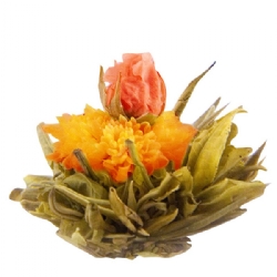 The perfect big yellow-orange marigold flower and a tiny, tender rosebud. Blooming Tea x three pieces