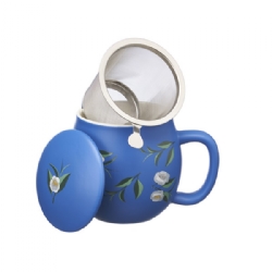 Tea mug with lid and stainless steel infuser, 0,35 lt, Matt Classic Blue