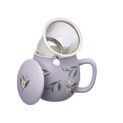 Tea mug with lid and stainless steel infuser, 0,35 lt, Matt Lavender