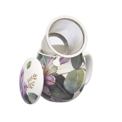 Tea mug with lid and stainless steel infuser, 0,35 lt, Purple Flowers