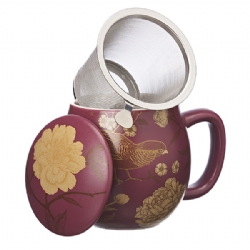 Tea mug with lid and stainless steel infuser, 0,35 lt, Melrose - purple