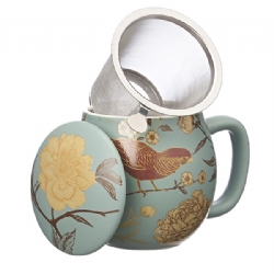 Tea mug with lid and stainless steel infuser, 0,35 lt, Melrose - celadon green